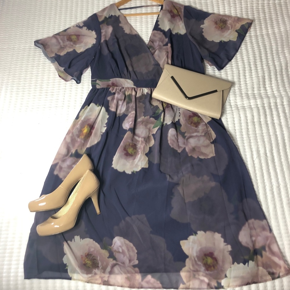 ASOS Curve Mauve Floral Midi Dress Size 16
